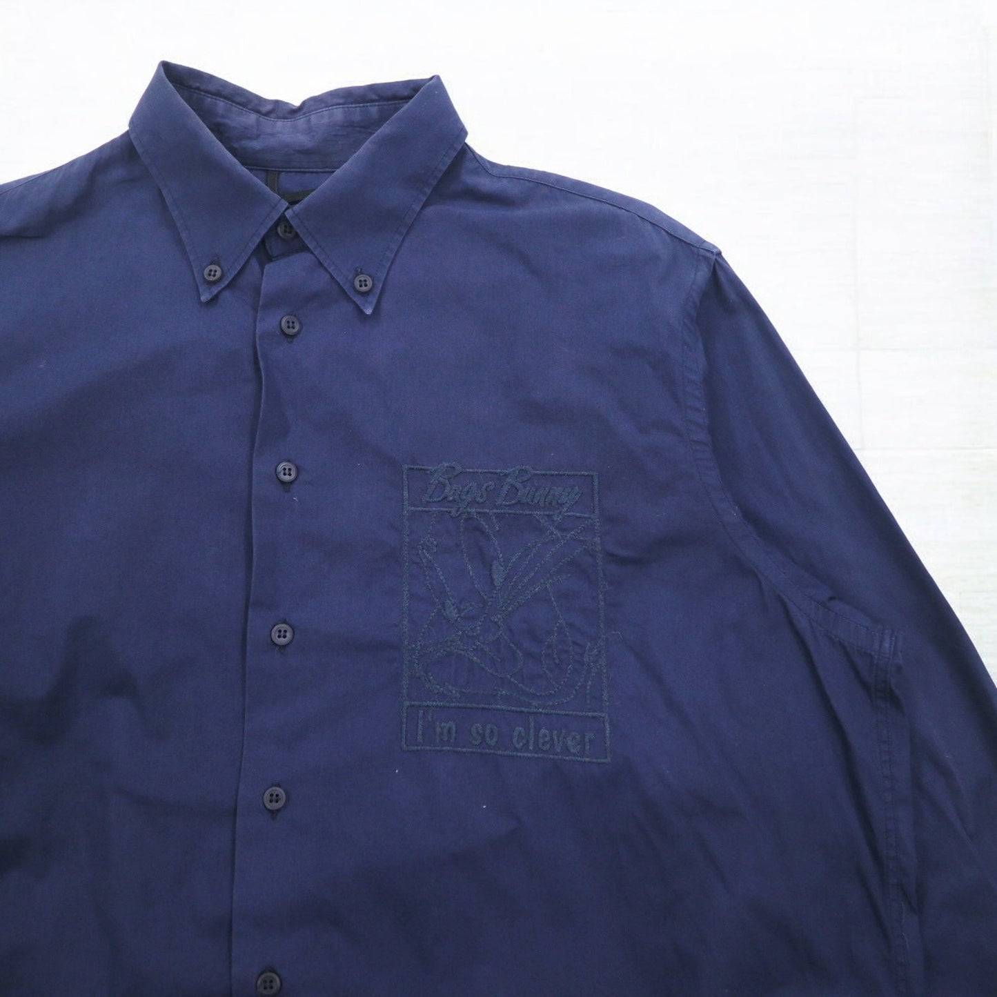 JC de Castelbajac × WARNER BROS イタリア製 90年代 ボタンダウンシャツ L ネイビー LOONEY TUNES バッグスバニー 刺繍