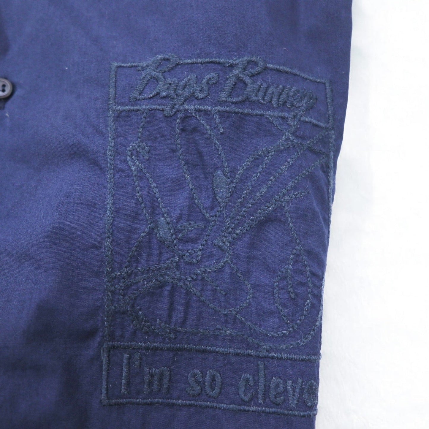 JC de Castelbajac × WARNER BROS イタリア製 90年代 ボタンダウンシャツ L ネイビー LOONEY TUNES バッグスバニー 刺繍