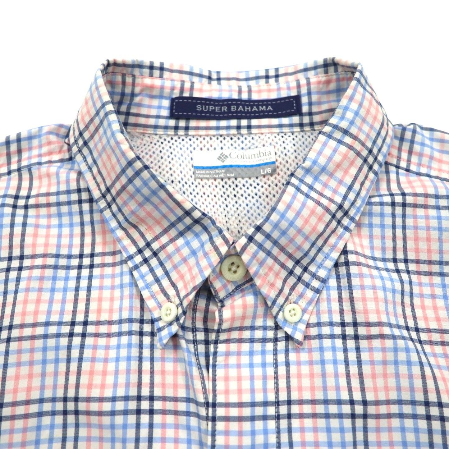 Columbia PFG Super Bahama UVカット オムニシェード バハマ フィッシングシャツ L ホワイト ブルー チェック ナイロン FM7190