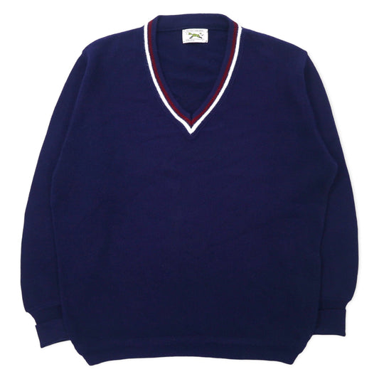 JC Penney 80年代 Vネック アクリルニット セーター L ネイビー The Fox Sweater