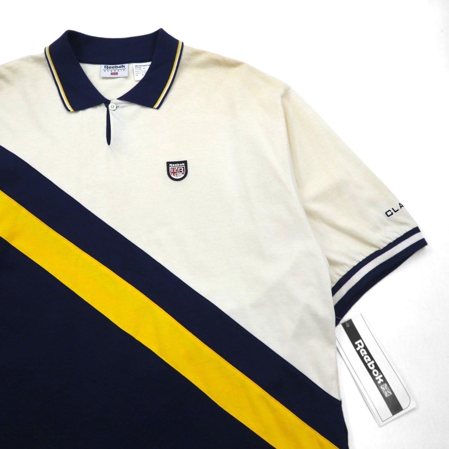 Reebok CLASSIC ラインデザイン ポロシャツ XL クリーム ネイビー コットン 未使用品