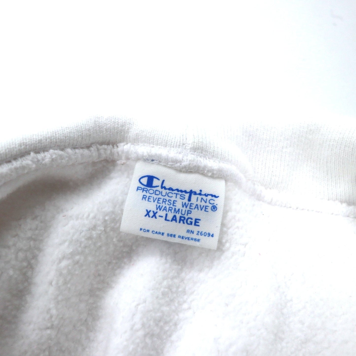 Champion リバースウィーブ パーカー XXL ホワイト コットン 裏起毛 HORNELL 染み込みプリント 青単タグ 復刻 REVERSE WEAVE Pullover Hooded SWEATSHIRT C3-W111