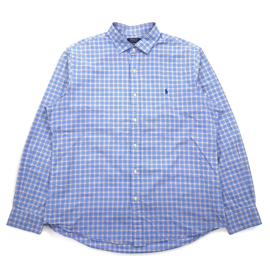 POLO RALPH LAUREN ビッグサイズ ワイドカラー ドレスシャツ XXL ブルー チェック コットン ストレッチ スモールポニー
