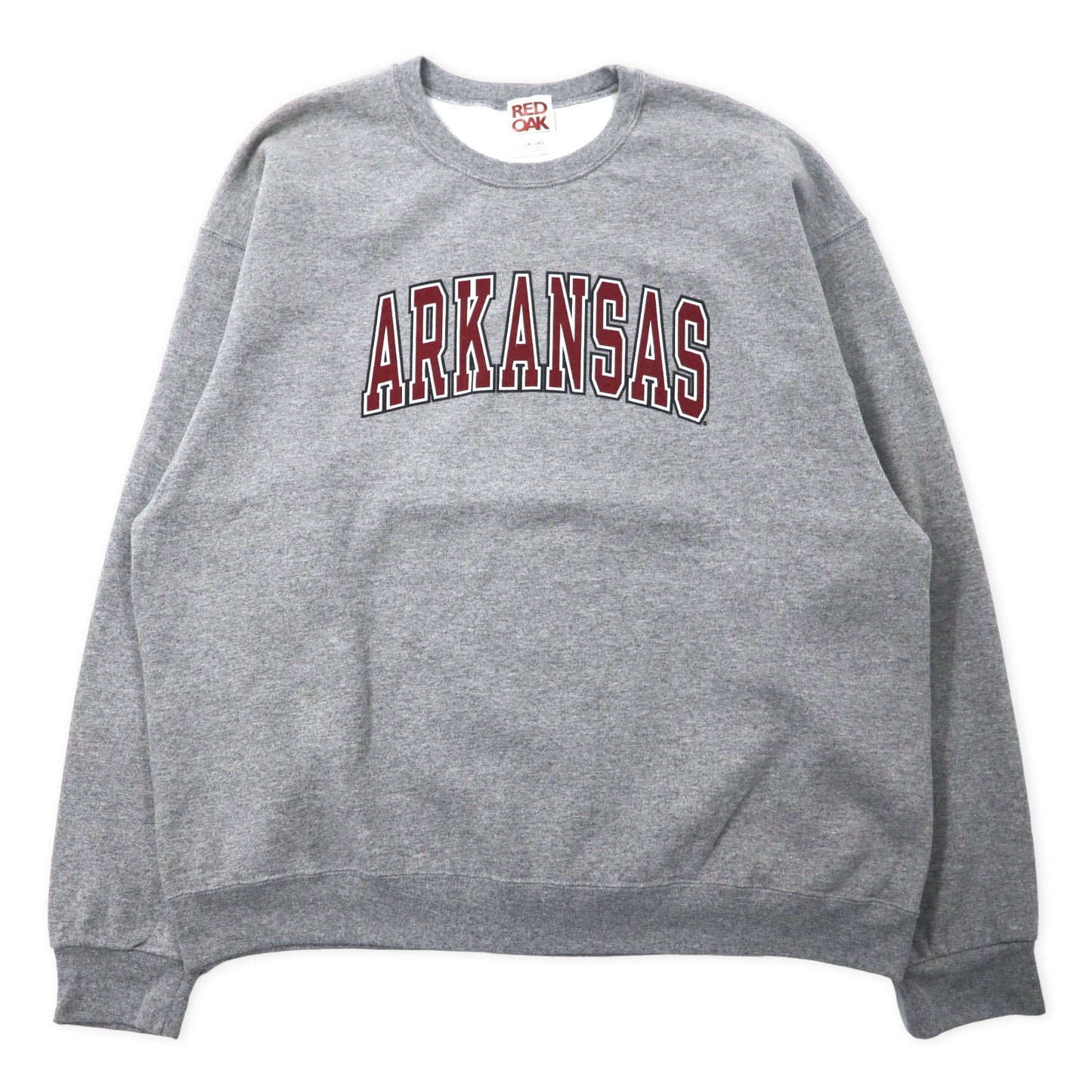 RED OAK カレッジ プリントスウェット 2XL グレー コットン 裏起毛 ARKANSAS ビッグサイズ ホンジュラス製