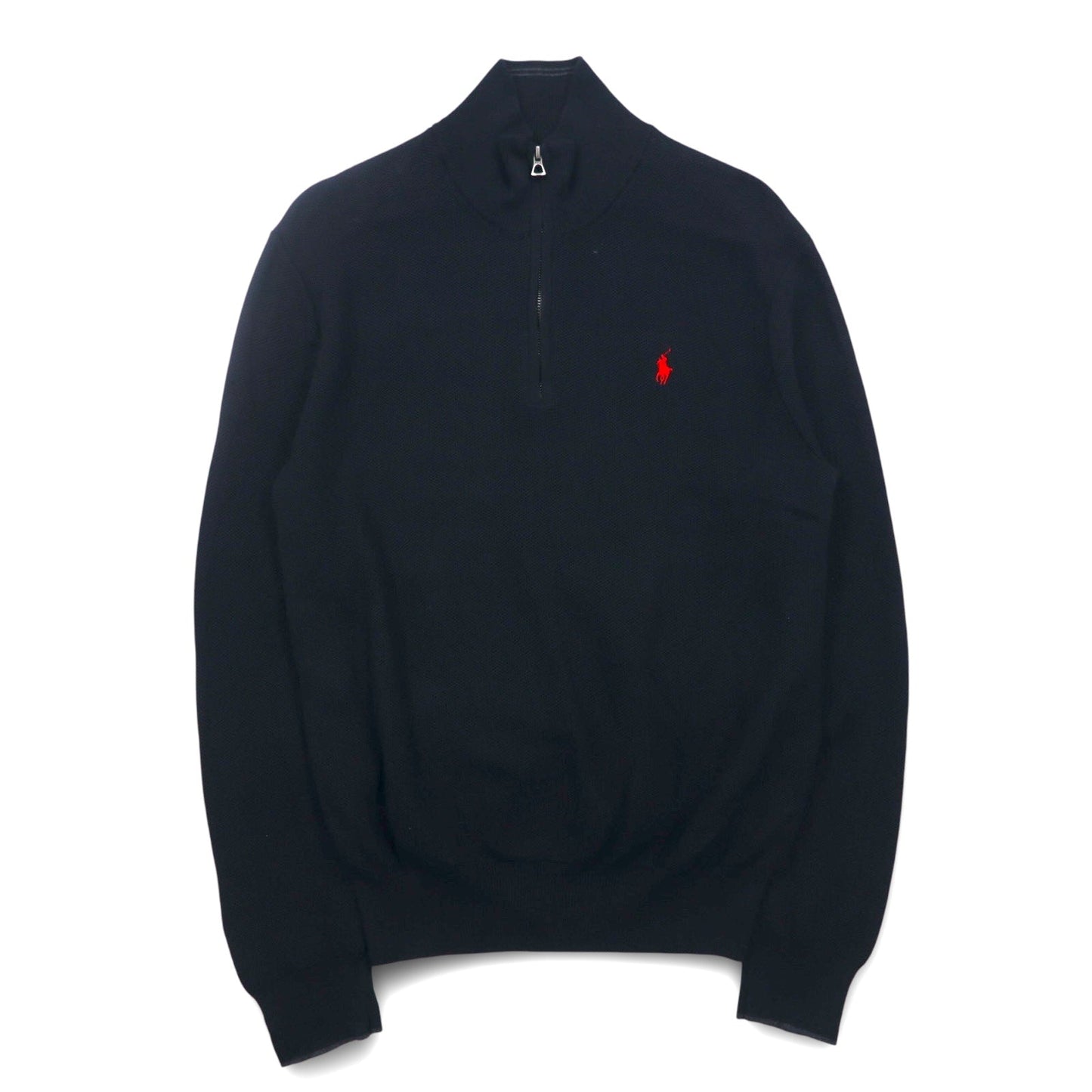 POLO RALPH LAUREN メッシュニット ピマコットン ハーフジップ セーター M ブラック スモールポニー刺繍