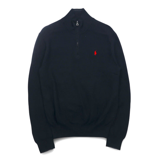 POLO RALPH LAUREN メッシュニット ピマコットン ハーフジップ セーター M ブラック スモールポニー刺繍