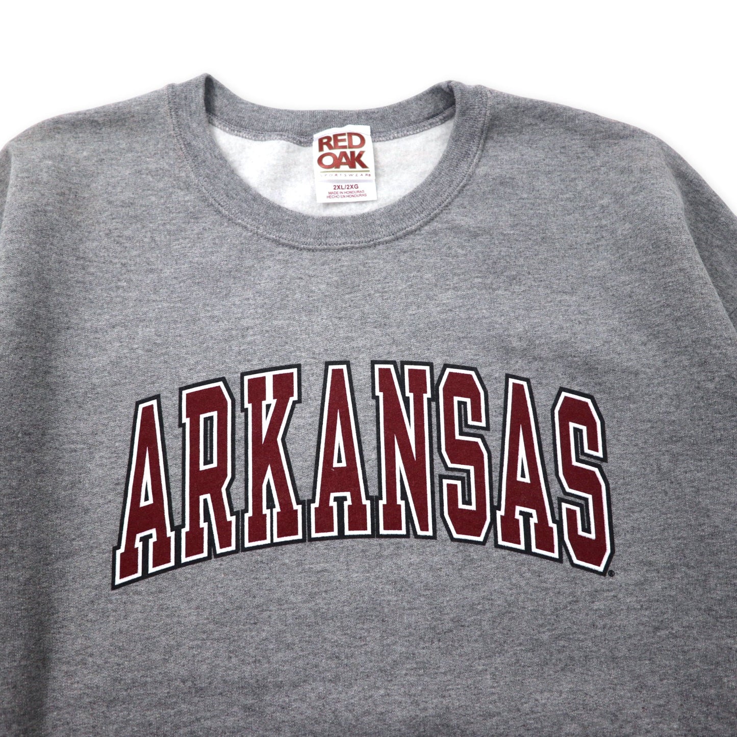 RED OAK カレッジ プリントスウェット 2XL グレー コットン 裏起毛 ARKANSAS ビッグサイズ ホンジュラス製