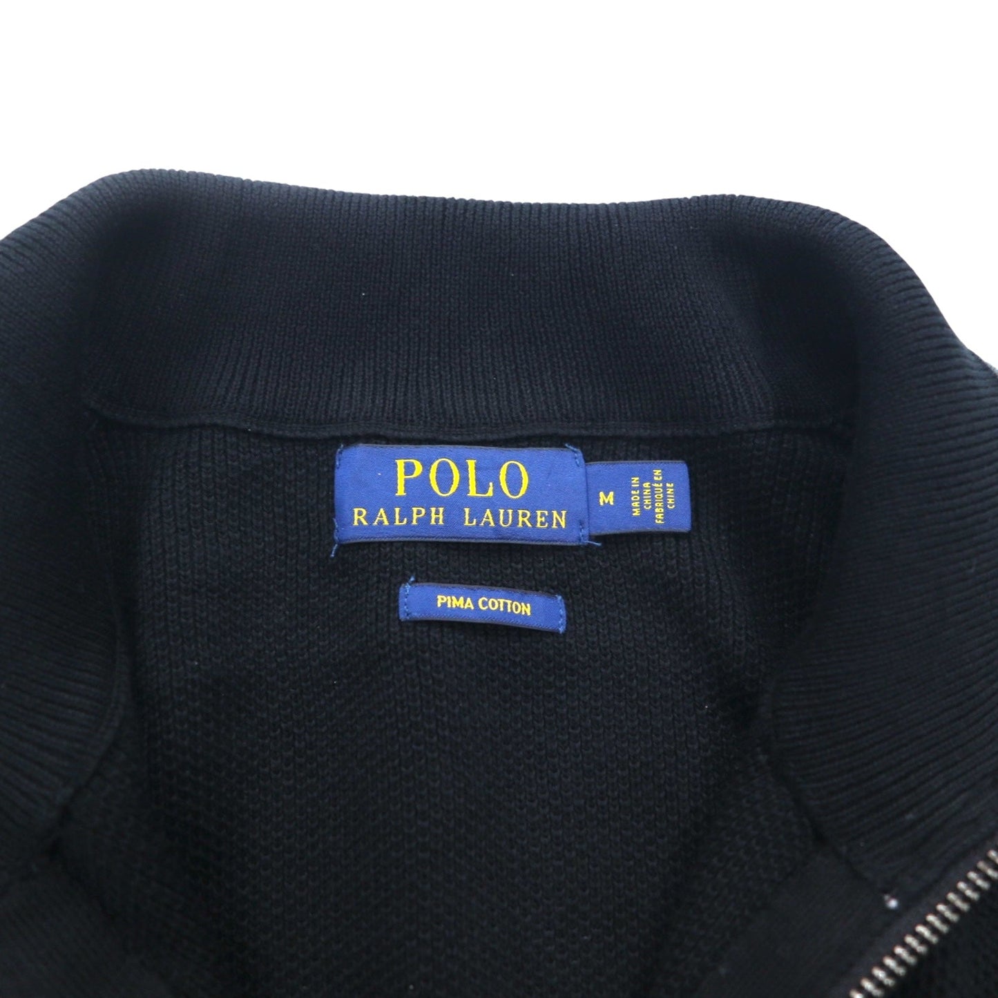 POLO RALPH LAUREN メッシュニット ピマコットン ハーフジップ セーター M ブラック スモールポニー刺繍