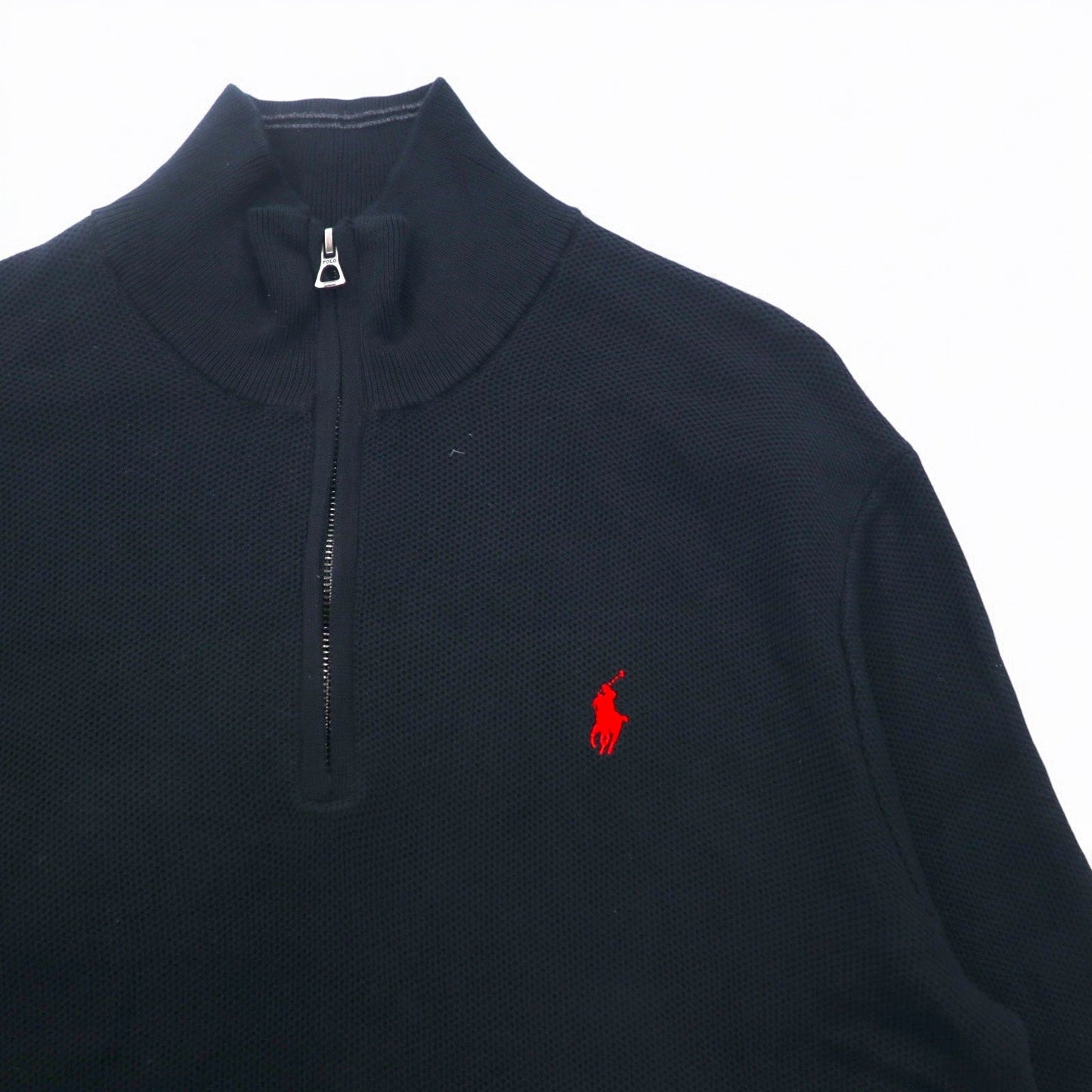 POLO RALPH LAUREN メッシュニット ピマコットン ハーフジップ セーター M ブラック スモールポニー刺繍