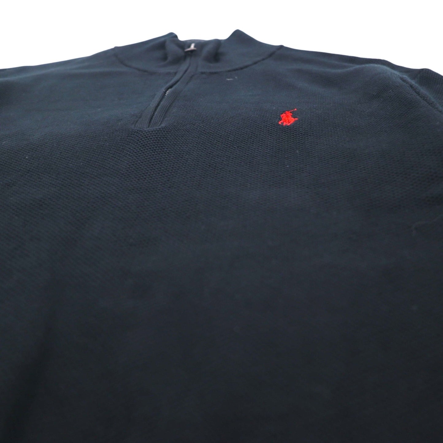 POLO RALPH LAUREN メッシュニット ピマコットン ハーフジップ セーター M ブラック スモールポニー刺繍