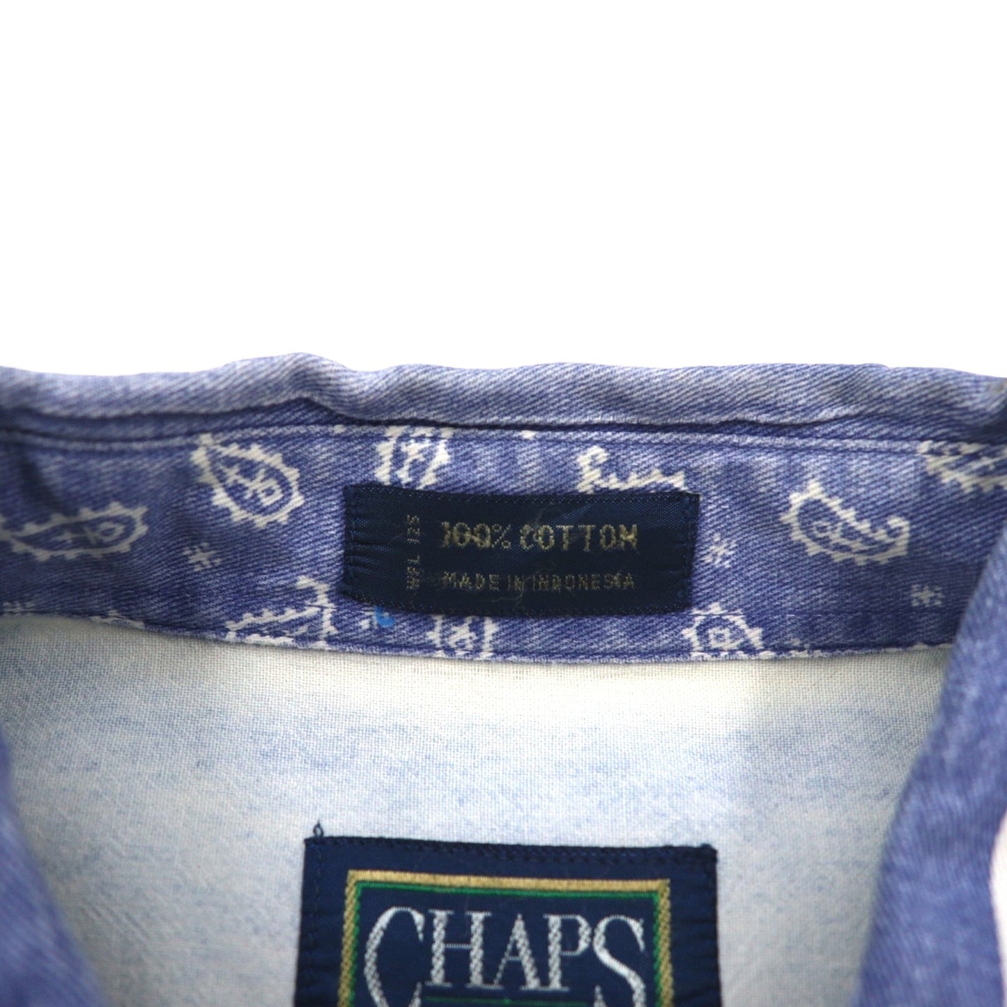 CHAPS RALPH LAUREN 90年代 半袖 デニム ボタンダウンシャツ L ブルー ホワイト ストライプ コットン