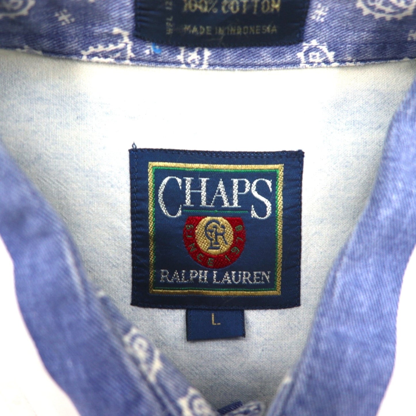 CHAPS RALPH LAUREN 90年代 半袖 デニム ボタンダウンシャツ L ブルー ホワイト ストライプ コットン