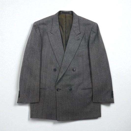 90s Japan Vintage Double-breasted Blazer Roberta di Camerino 日本製 ヘリンボーン ダブル テーラードジャケット M グレー ウール