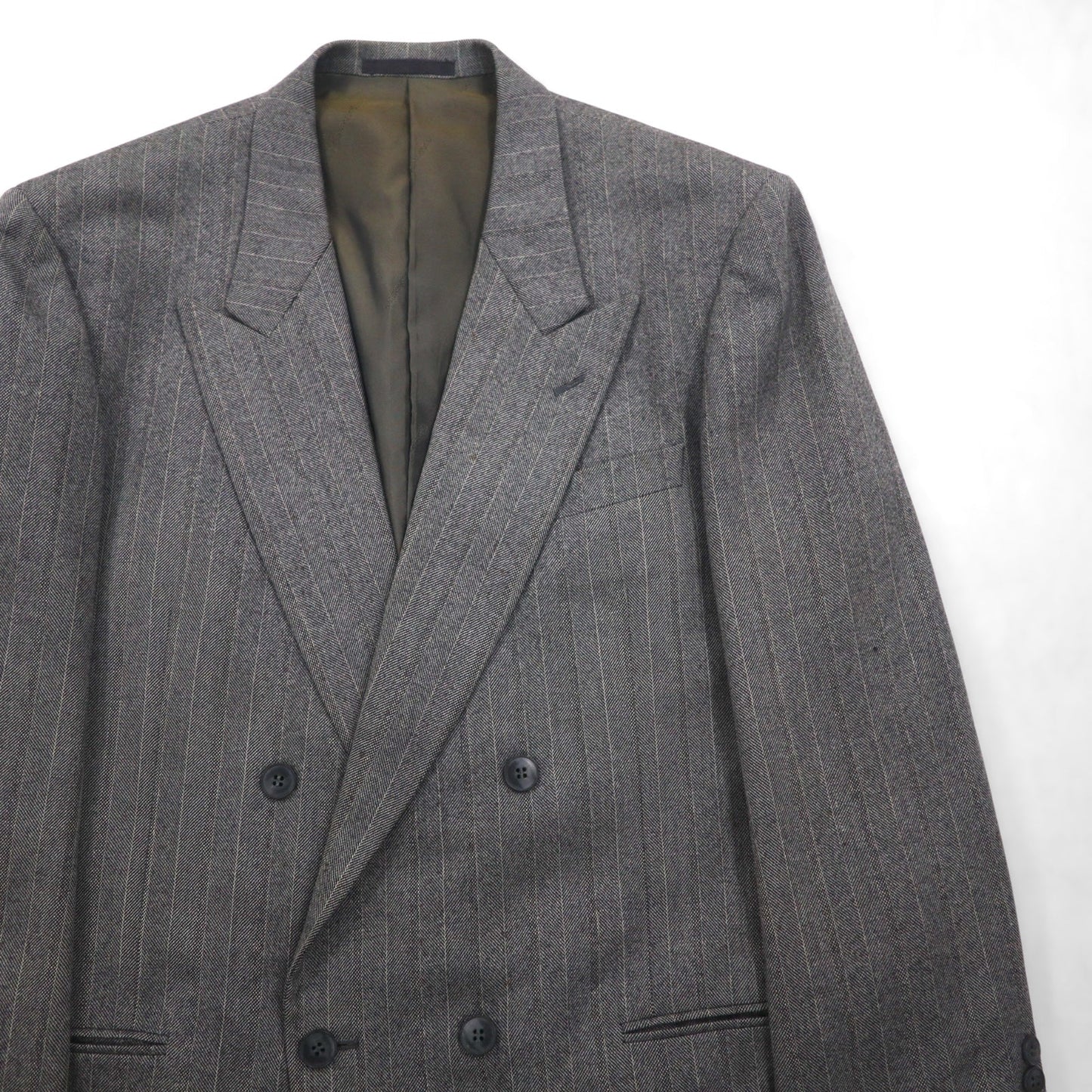 90s Japan Vintage Double-breasted Blazer Roberta di Camerino 日本製 ヘリンボーン ダブル テーラードジャケット M グレー ウール