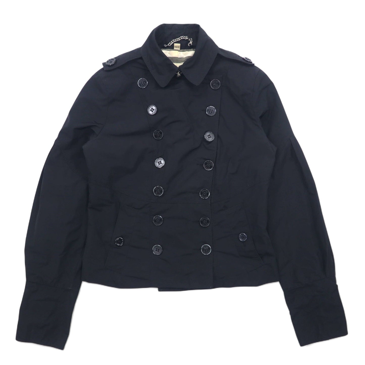 BURBERRY イングランド製 ダブルブレスト ショート トレンチコート ナポレオンジャケット M ブラック ポリエステル 裏地 ノバチェック