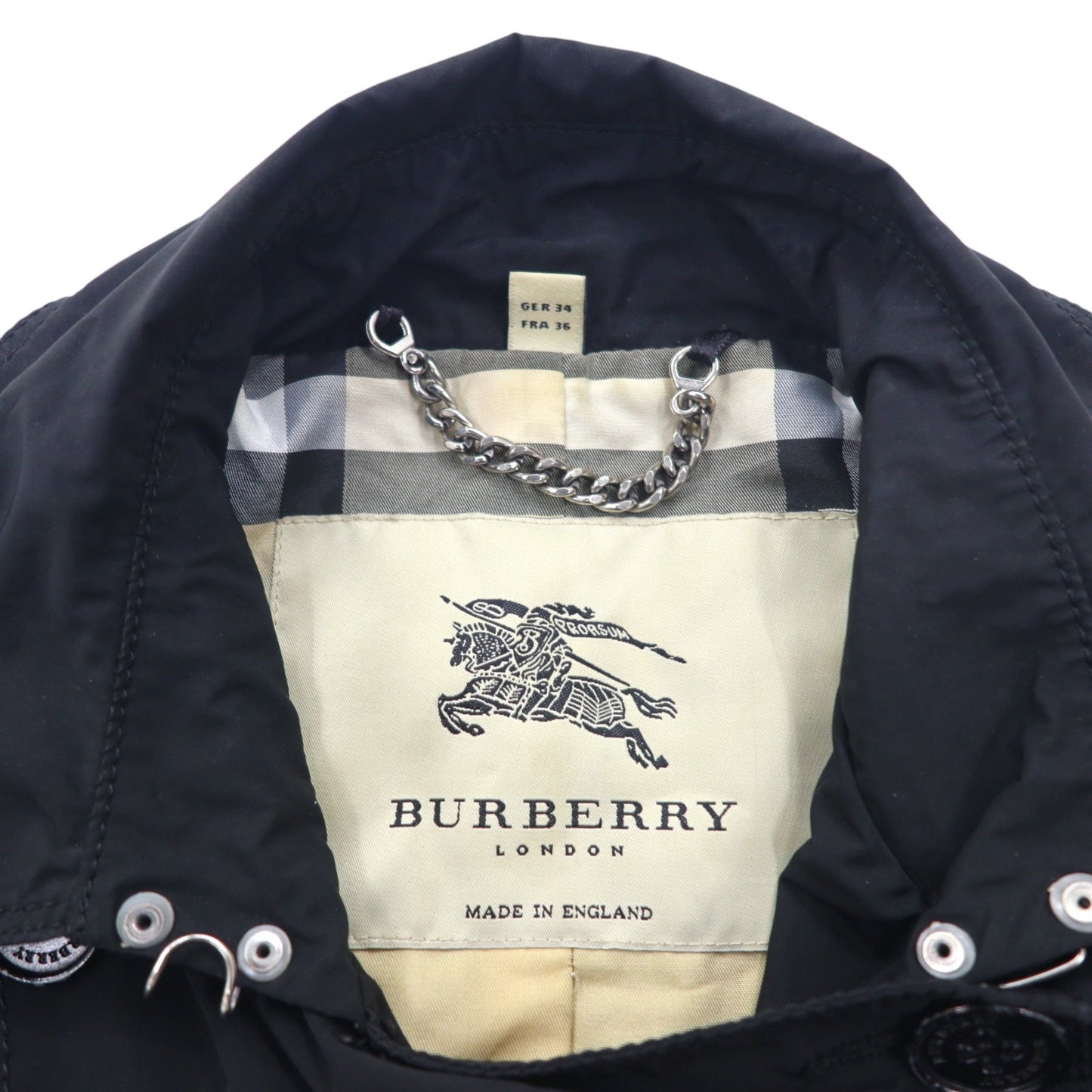 BURBERRY イングランド製 ダブルブレスト ショート トレンチコート ナポレオンジャケット M ブラック ポリエステル 裏地 ノバチェック