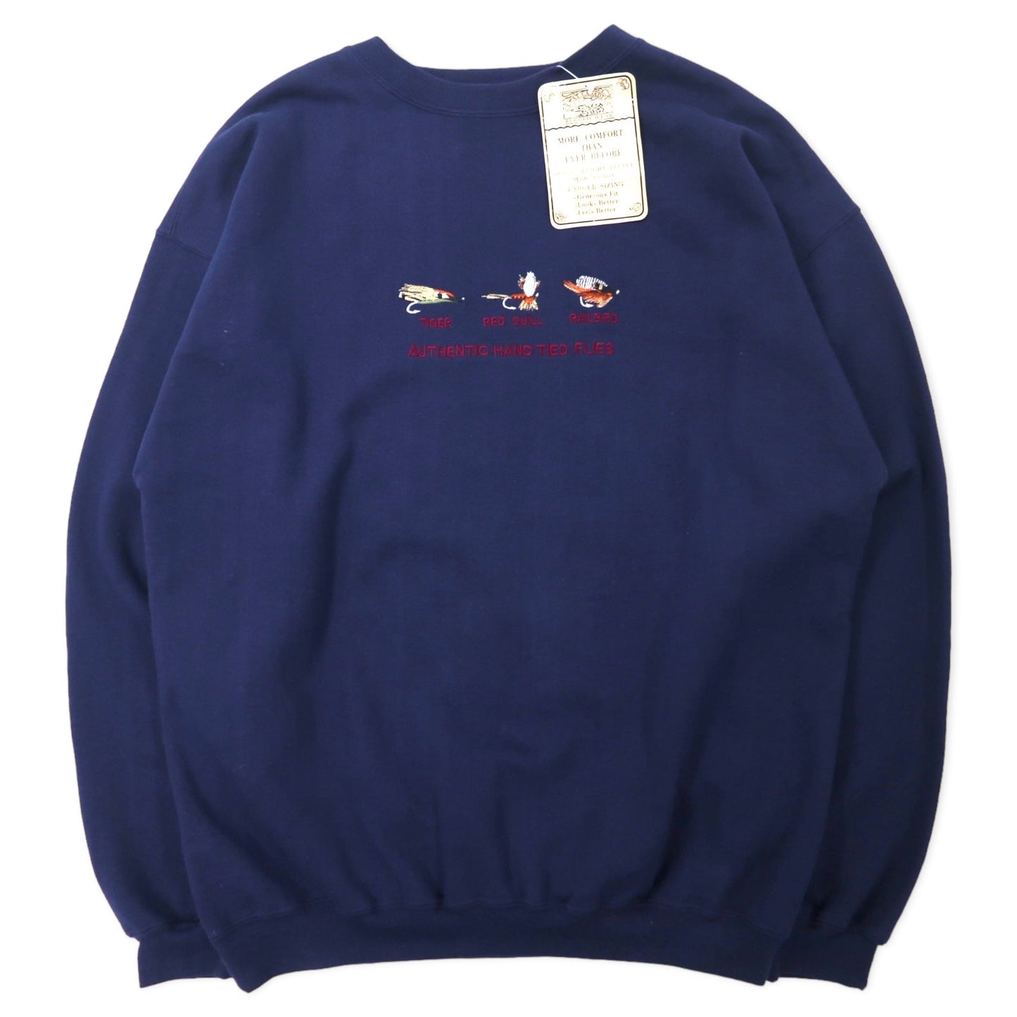 GREAT CANADIAN RUGGED WEAR 90年代 刺繍 スウェット XL ネイビー ポリエステル コットン 裏起毛 AUTHENTIC HAND TIED FLIES 未使用品