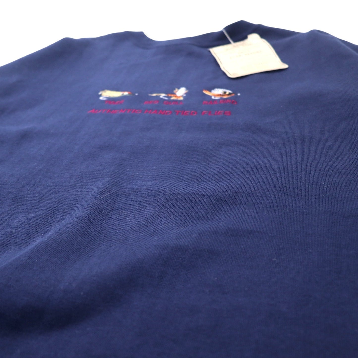 GREAT CANADIAN RUGGED WEAR 90年代 刺繍 スウェット XL ネイビー ポリエステル コットン 裏起毛 AUTHENTIC HAND TIED FLIES 未使用品