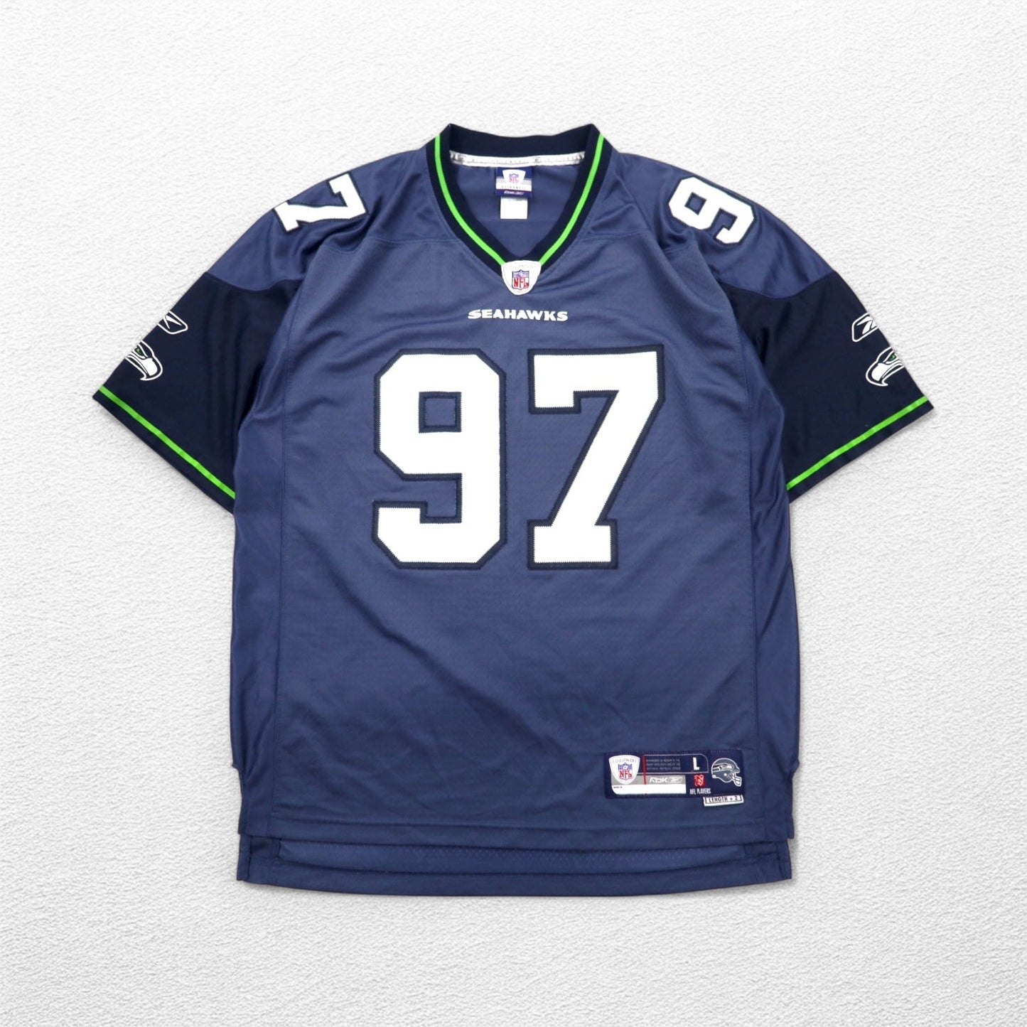 REEBOK ゲームシャツ L ネイビー ポリエステル ナンバリング NFL SEATTLE SEAHAWKS フットボール ユニフォーム