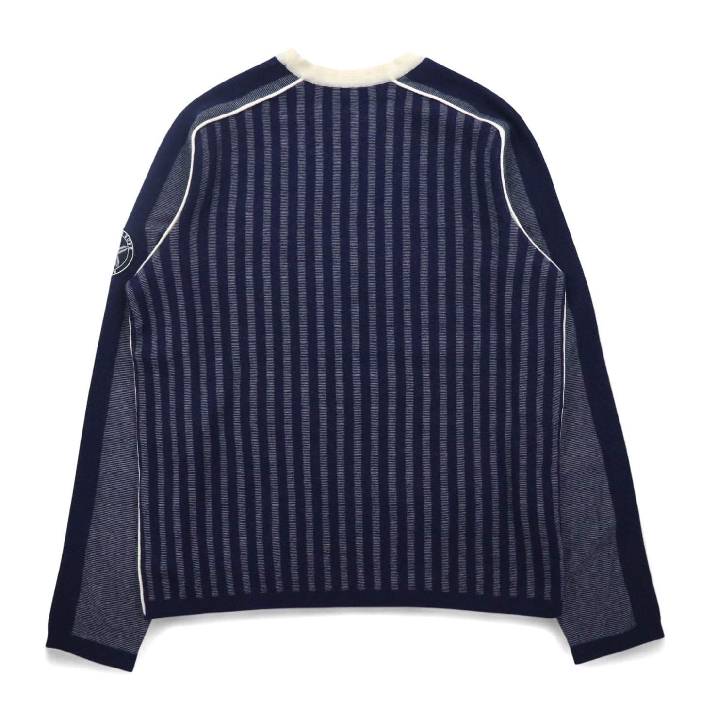 HUGO BOSS ヴァージンウールニット セーター L ネイビー ストライプ 羊毛 ロゴワッペン トルコ製