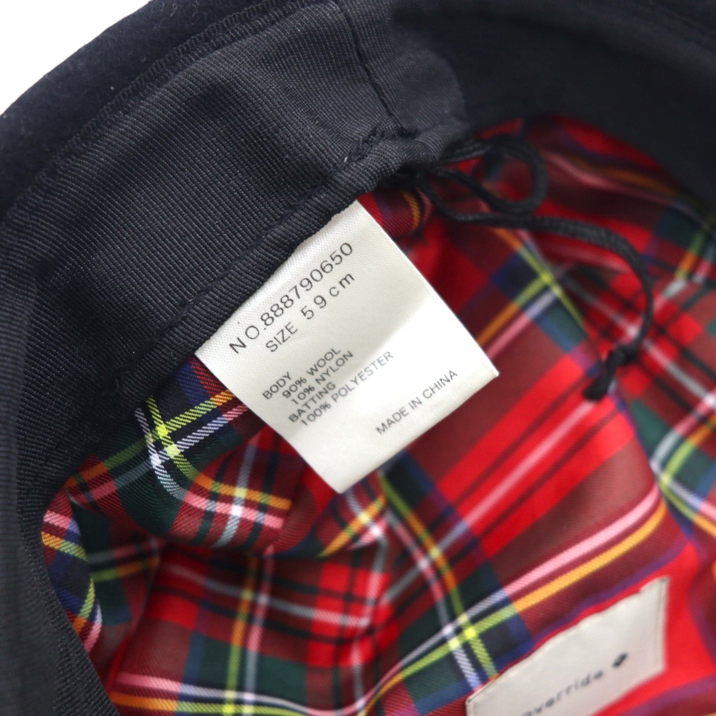 override ドッグイヤー ハンチング キャップ 59cm ブラック ウール 耳当て イヤーフラップ 裏地タータンチェック888790650