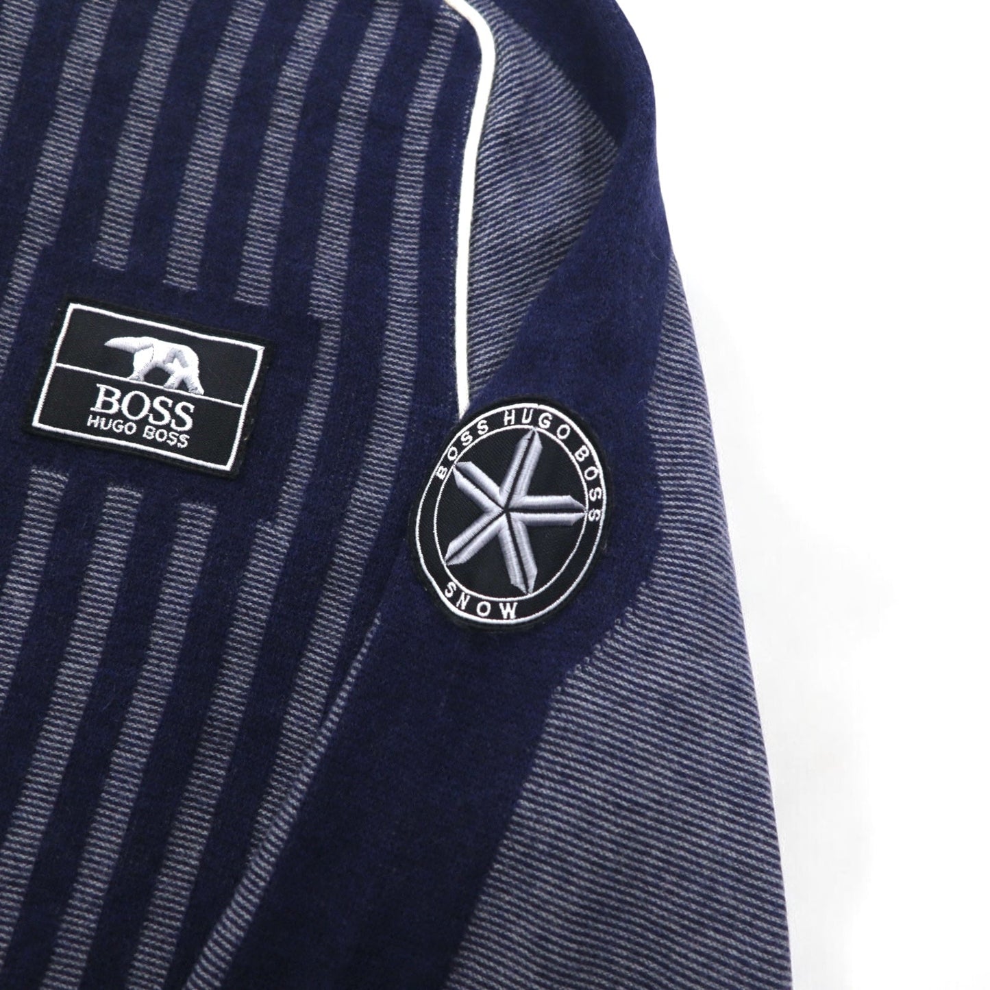 HUGO BOSS ヴァージンウールニット セーター L ネイビー ストライプ 羊毛 ロゴワッペン トルコ製