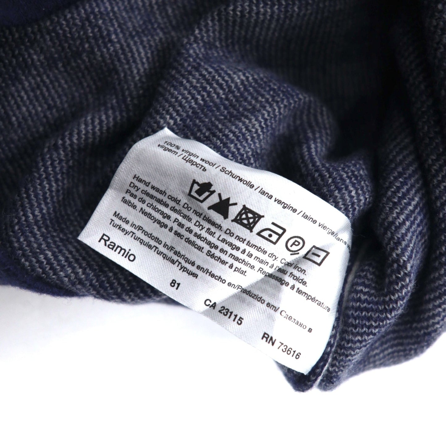 HUGO BOSS ヴァージンウールニット セーター L ネイビー ストライプ 羊毛 ロゴワッペン トルコ製