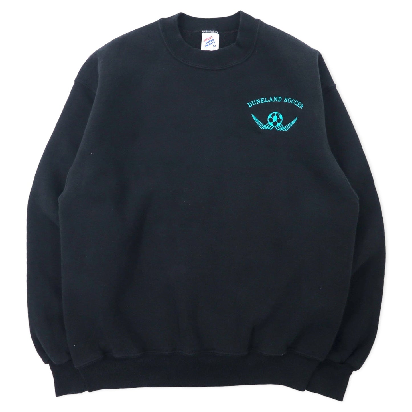 JERZEES USA製 90年代 SUPER SWEATS クルーネック スウェット M ブラック コットン 裏起毛 DUNELAND SOCCER ワンポイント刺繍