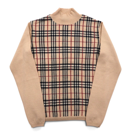 BURBERRY ノバチェック ハイネック カシミヤ混 ニット セーター M ベージュ ウール モックネック