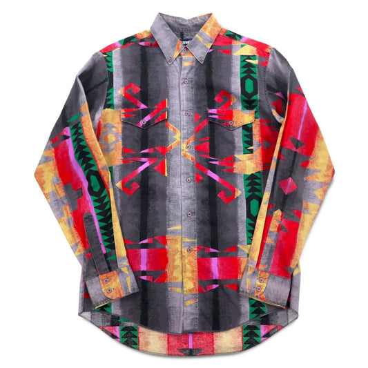 WRANGLER 90年代 USA製 ネイティブ柄 ボタンダウン ウエスタンシャツ XL グレー コットン