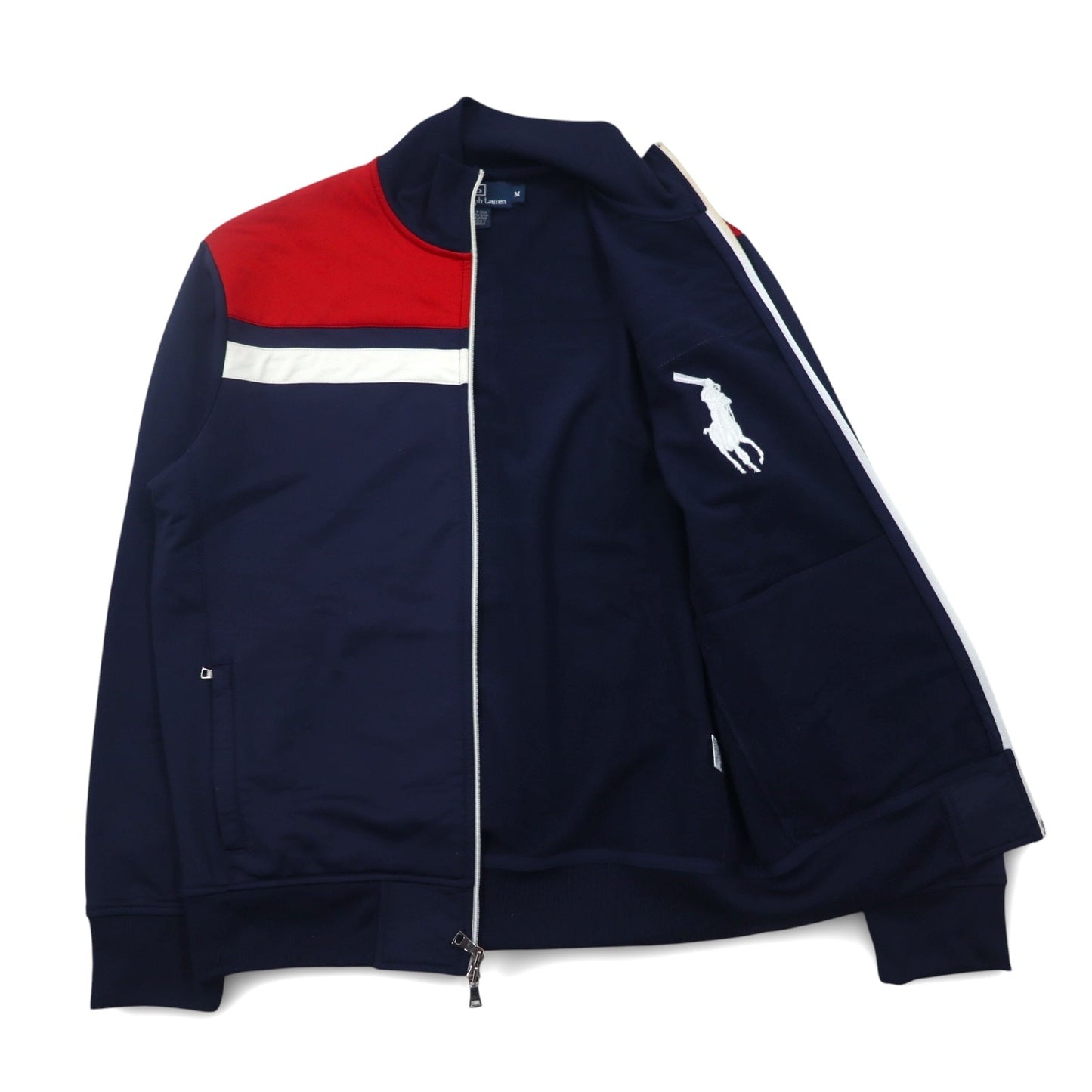 Polo by Ralph Lauren ビッグポニー トラックジャケット ジャージ M ネイビー トリコロール ダブルジップ