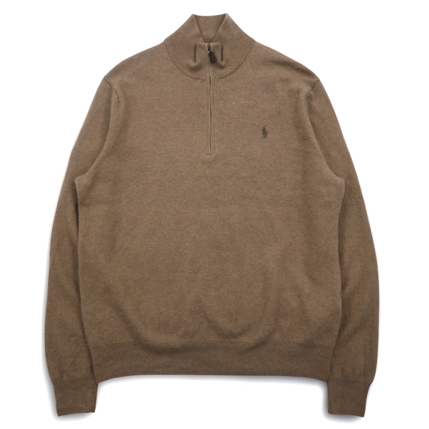 Polo by Ralph Lauren ハーフジップ ラムウール ニット セーター XL ベージュ 羊毛 スモールポニー刺繍