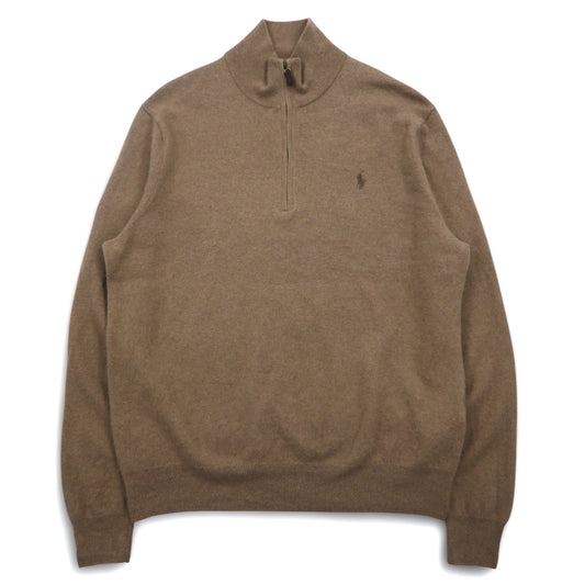 Polo by Ralph Lauren ハーフジップ ラムウール ニット セーター XL ベージュ 羊毛 スモールポニー刺繍