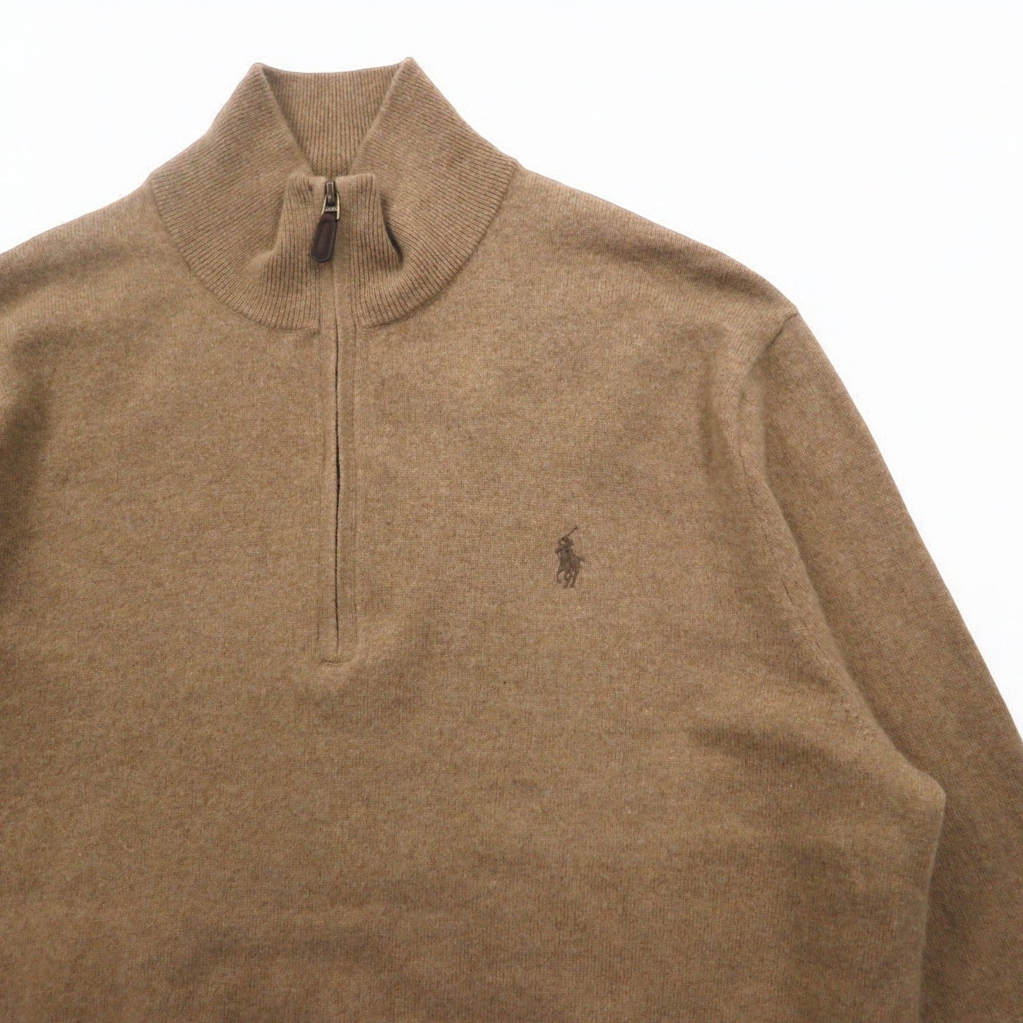Polo by Ralph Lauren ハーフジップ ラムウール ニット セーター XL ベージュ 羊毛 スモールポニー刺繍