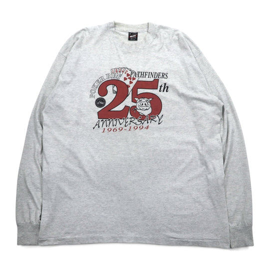 USA製 90年代 FRUIT OF THE LOOM ロングスリーブTシャツ ロンT XXL グレー PORKER RUN ビッグサイズ