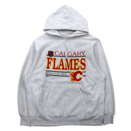 カナダ製 90年代 ravens ATHLETIC プルオーバー パーカー XL グレー 裏起毛 NHL CALGARY FLAMES