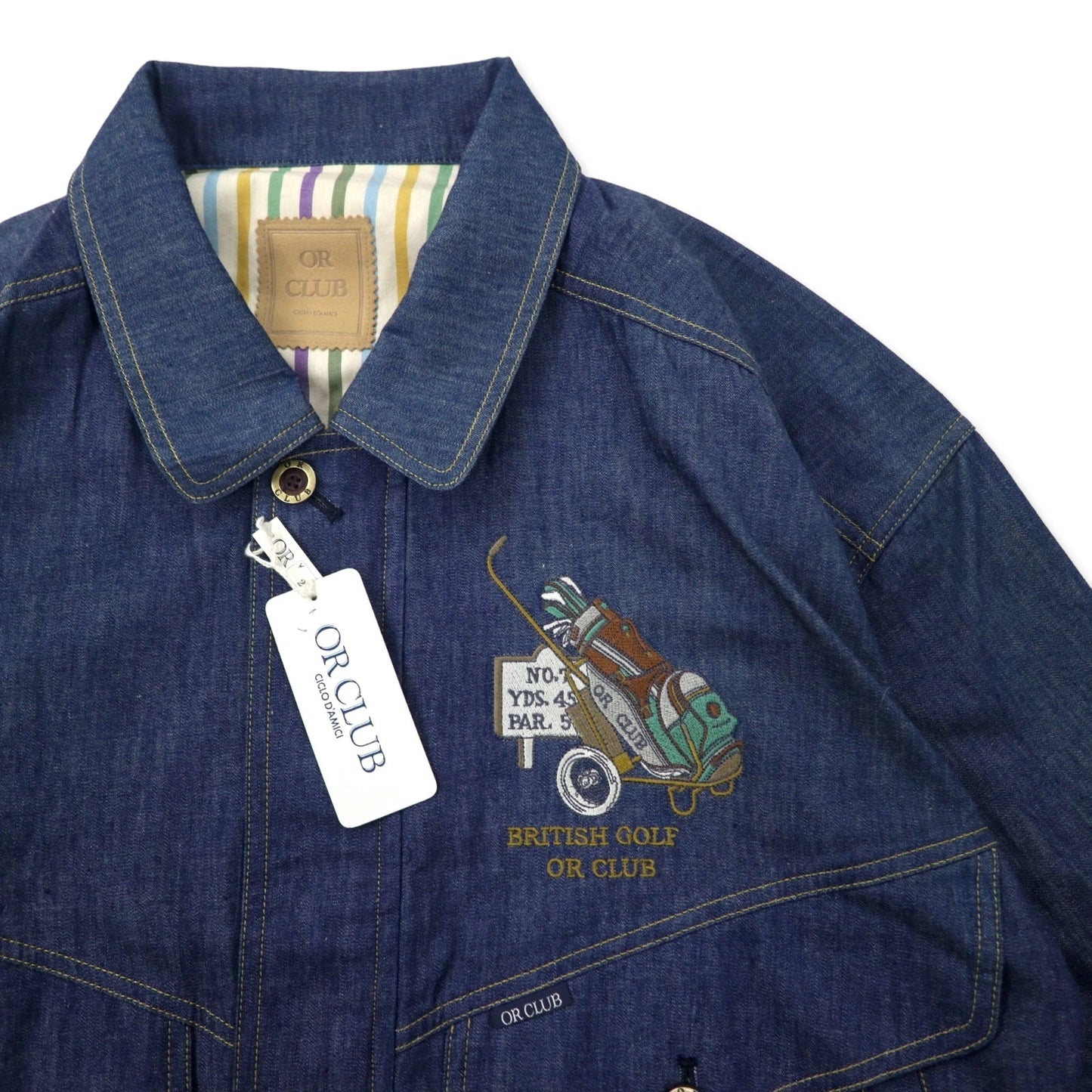 OR CLUB 80年代 デニム スウィングトップ ハリントンジャケット デニムジャケット L ブルー 濃紺 コットン レトロ 刺繍 日本製 未使用品