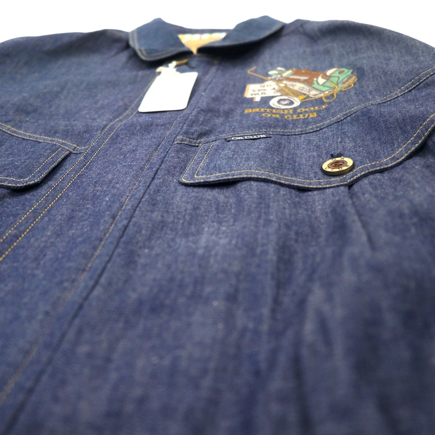 OR CLUB 80年代 デニム スウィングトップ ハリントンジャケット デニムジャケット L ブルー 濃紺 コットン レトロ 刺繍 日本製 未使用品