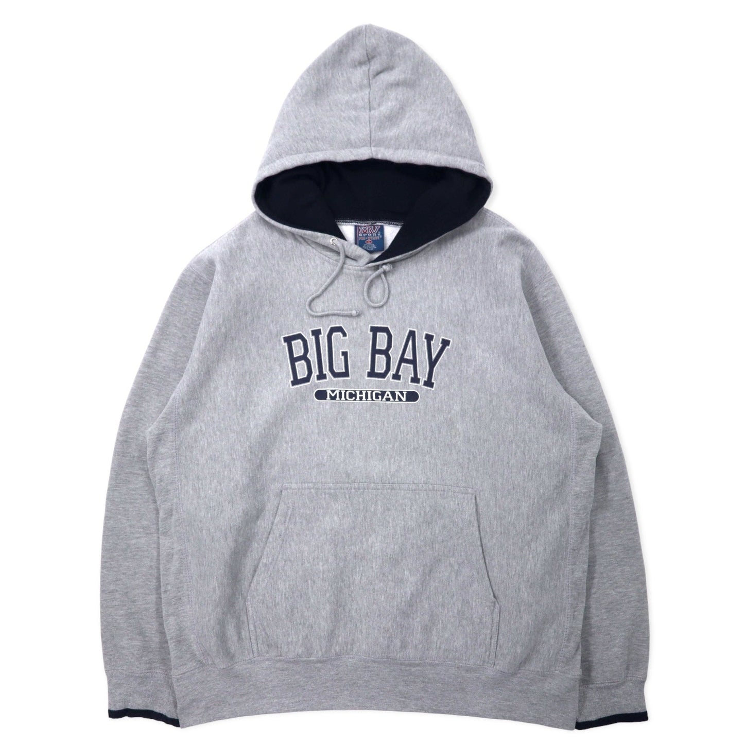 MV SPORT 90年代 リバースウィーブ パーカー XL グレー コットン 裏起毛 パキ綿 BIG BAY MICHIGAN カレッジプリント PRO-WEAVE ビッグサイズ