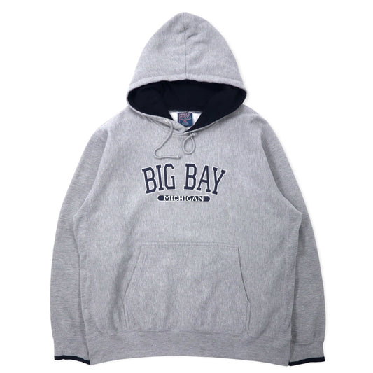 MV SPORT 90年代 リバースウィーブ パーカー XL グレー コットン 裏起毛 パキ綿 BIG BAY MICHIGAN カレッジプリント PRO-WEAVE ビッグサイズ