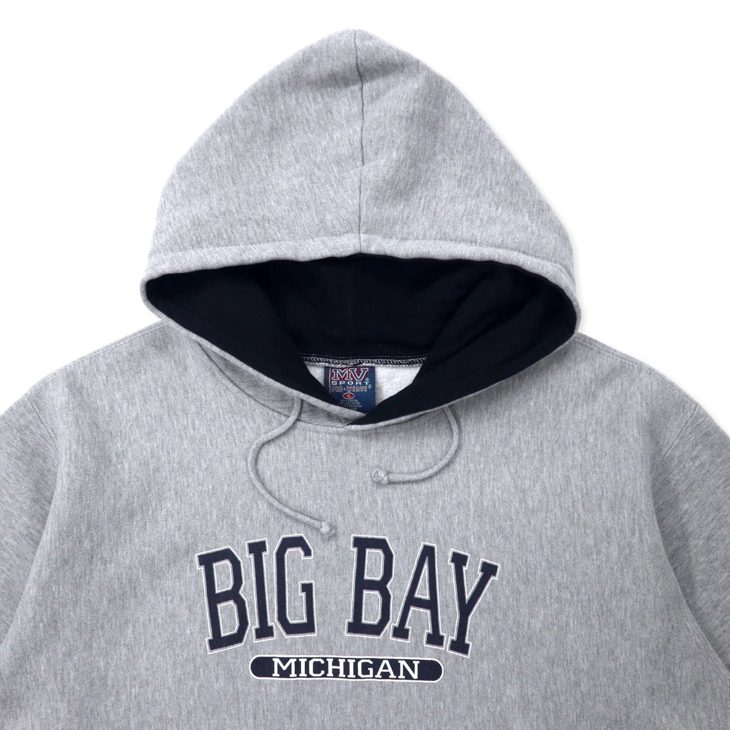 MV SPORT 90年代 リバースウィーブ パーカー XL グレー コットン 裏起毛 パキ綿 BIG BAY MICHIGAN カレッジプリント PRO-WEAVE ビッグサイズ