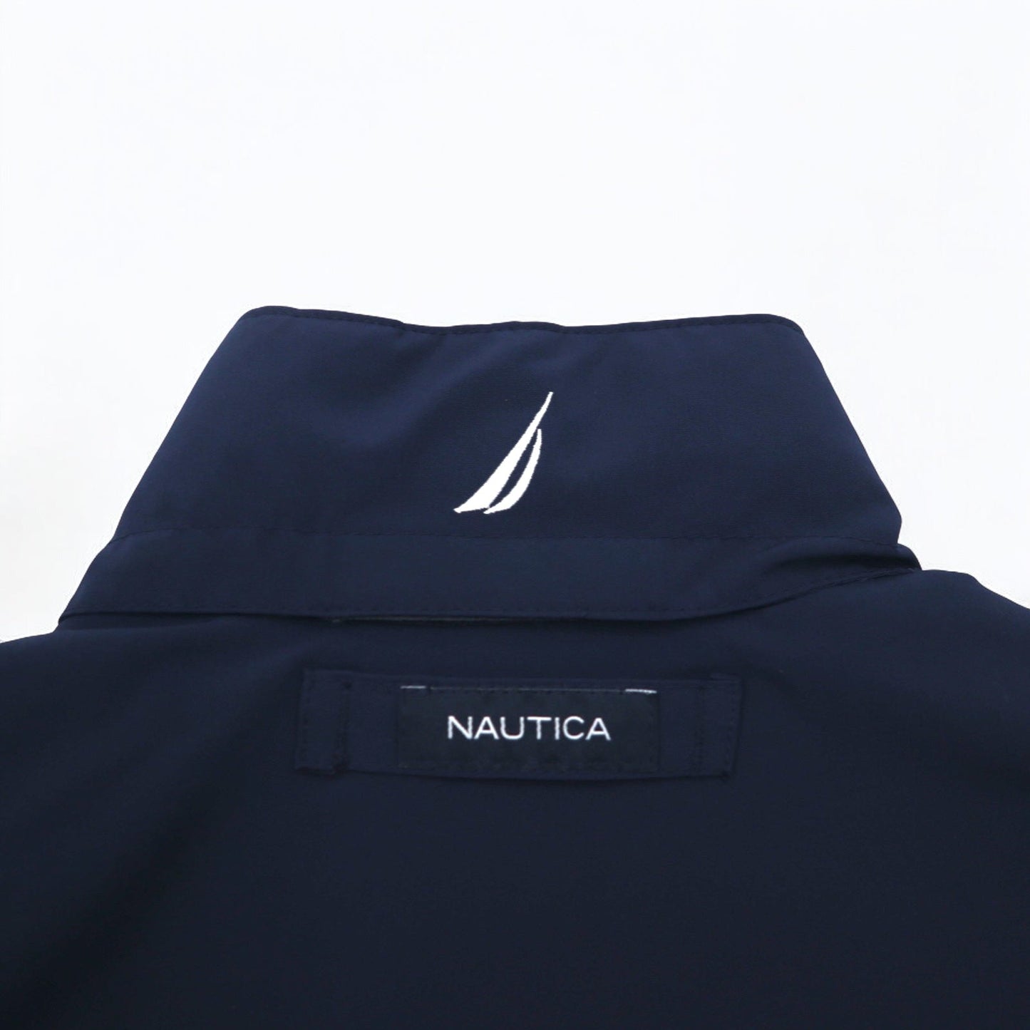 NAUTICA セーリングジャケット ナイロンジャケット M トリコロールカラー ネイビー 袖ロゴ フード収納式