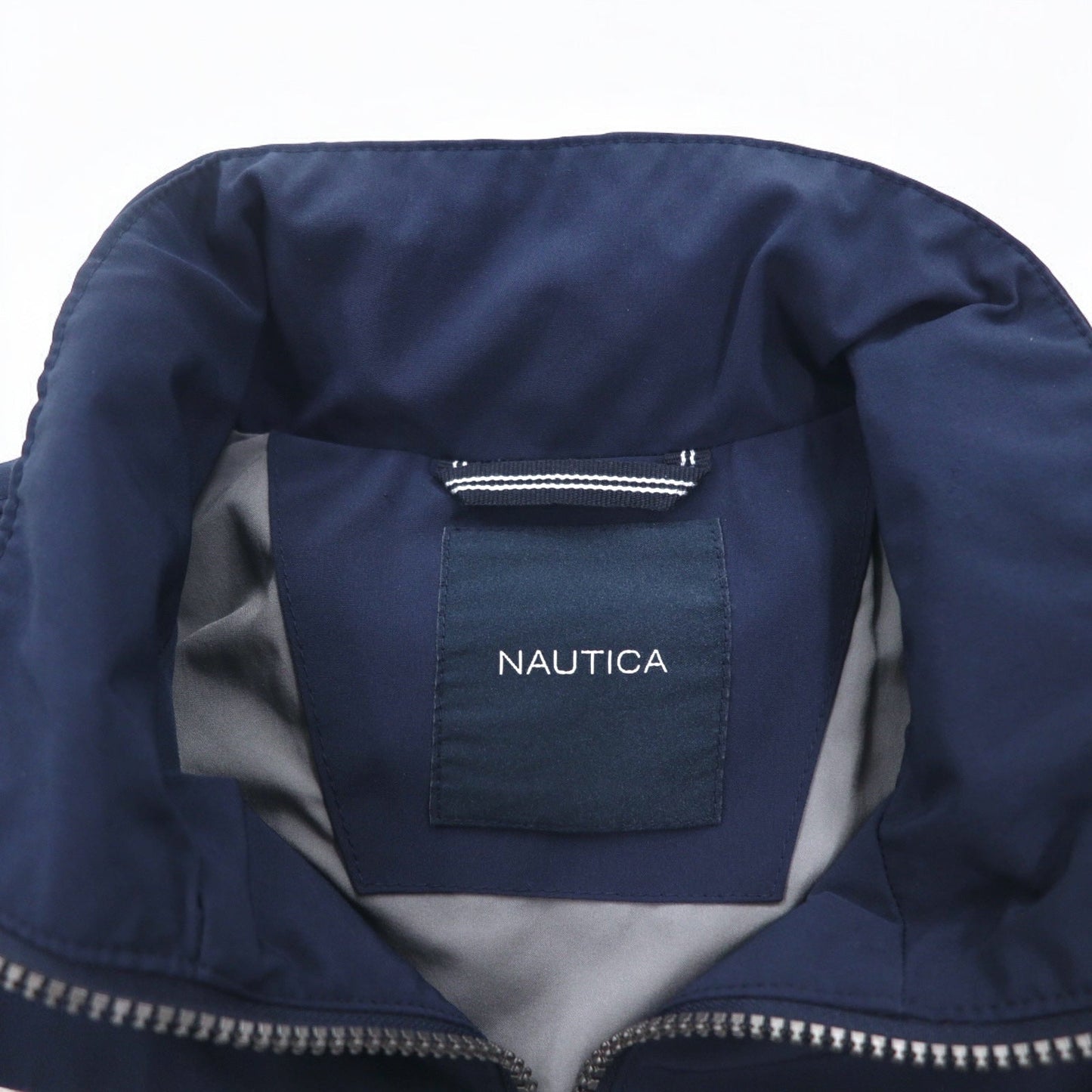 NAUTICA セーリングジャケット ナイロンジャケット M トリコロールカラー ネイビー 袖ロゴ フード収納式