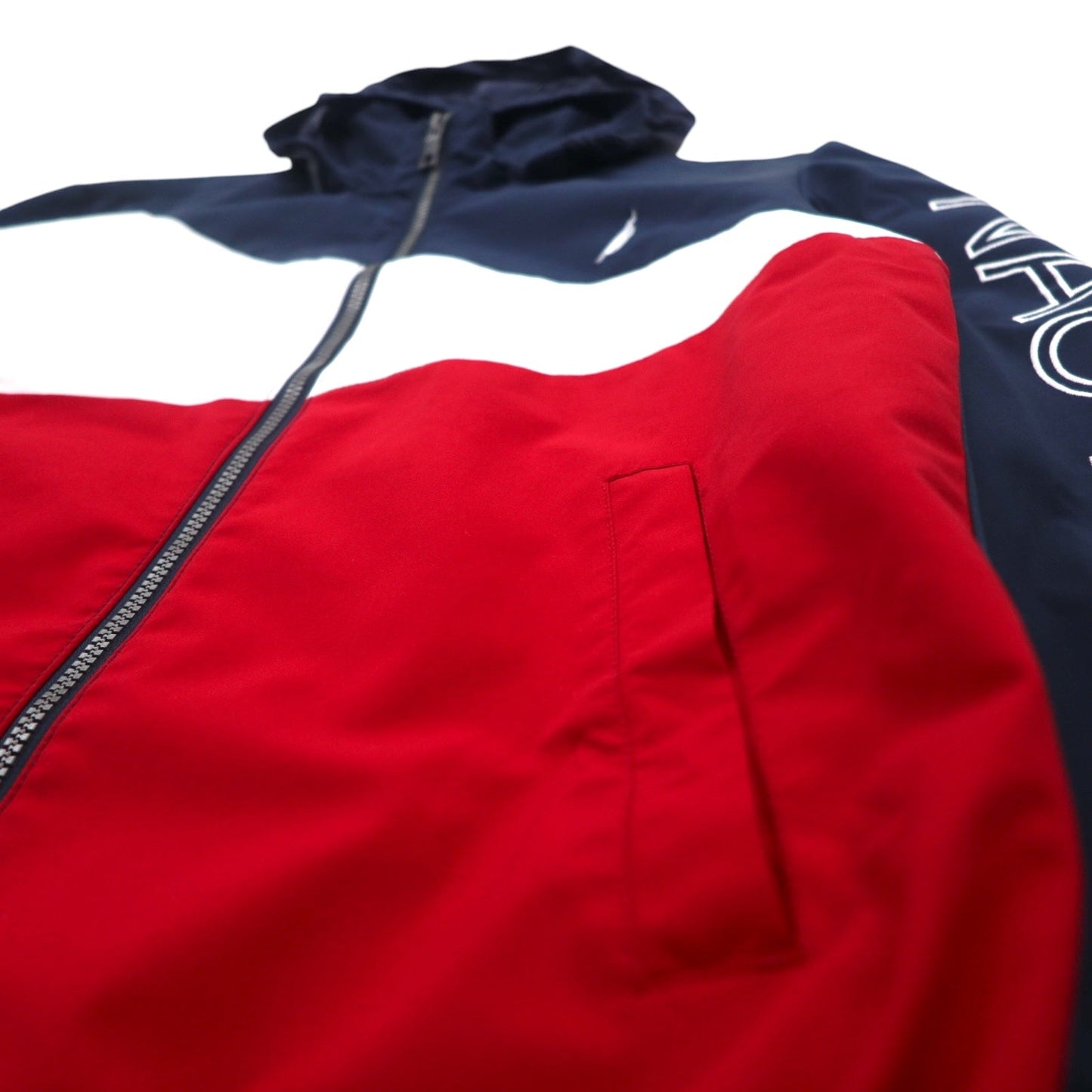 NAUTICA セーリングジャケット ナイロンジャケット M トリコロールカラー ネイビー 袖ロゴ フード収納式