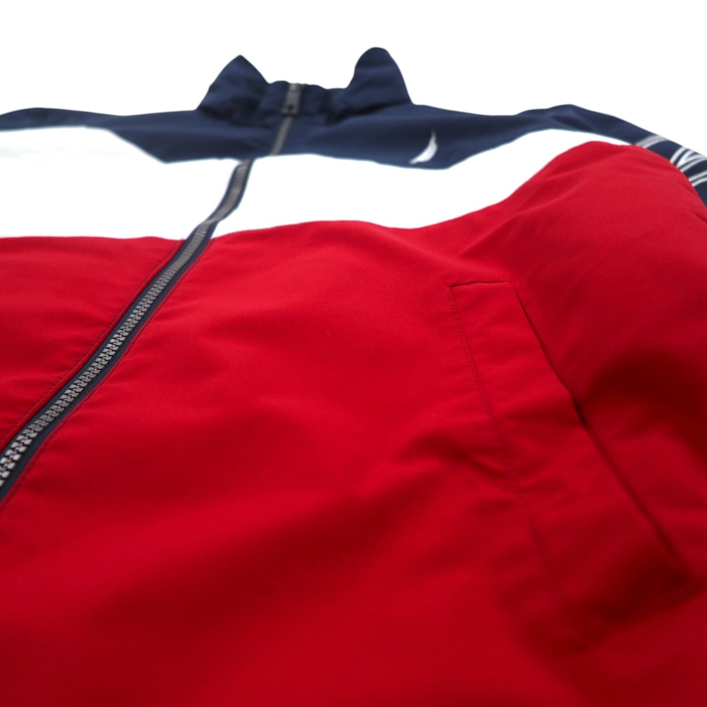 NAUTICA セーリングジャケット ナイロンジャケット M トリコロールカラー ネイビー 袖ロゴ フード収納式