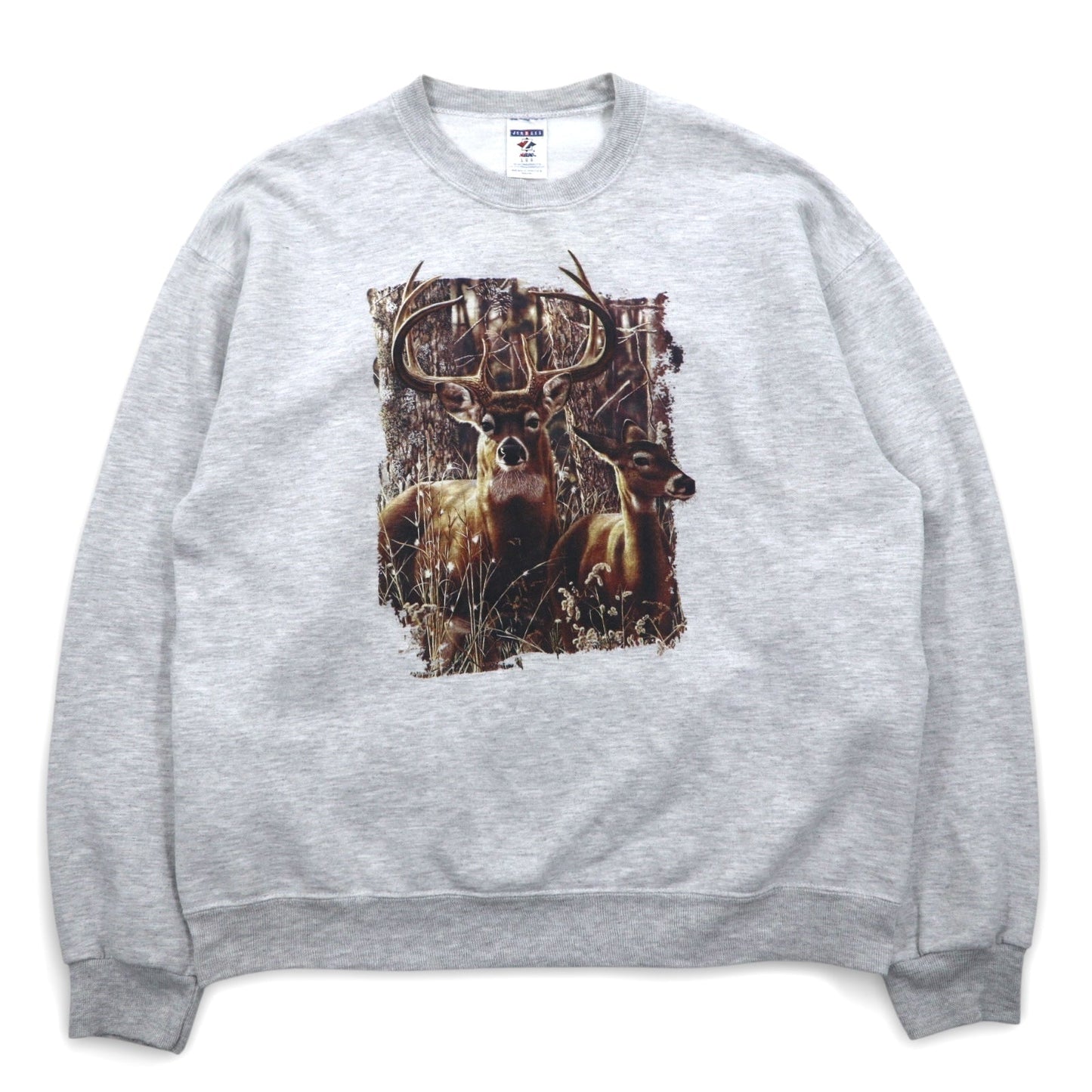 JERZEES スウェット L グレー アニマル プリント 鹿 コットン ポリエステル 裏起毛
