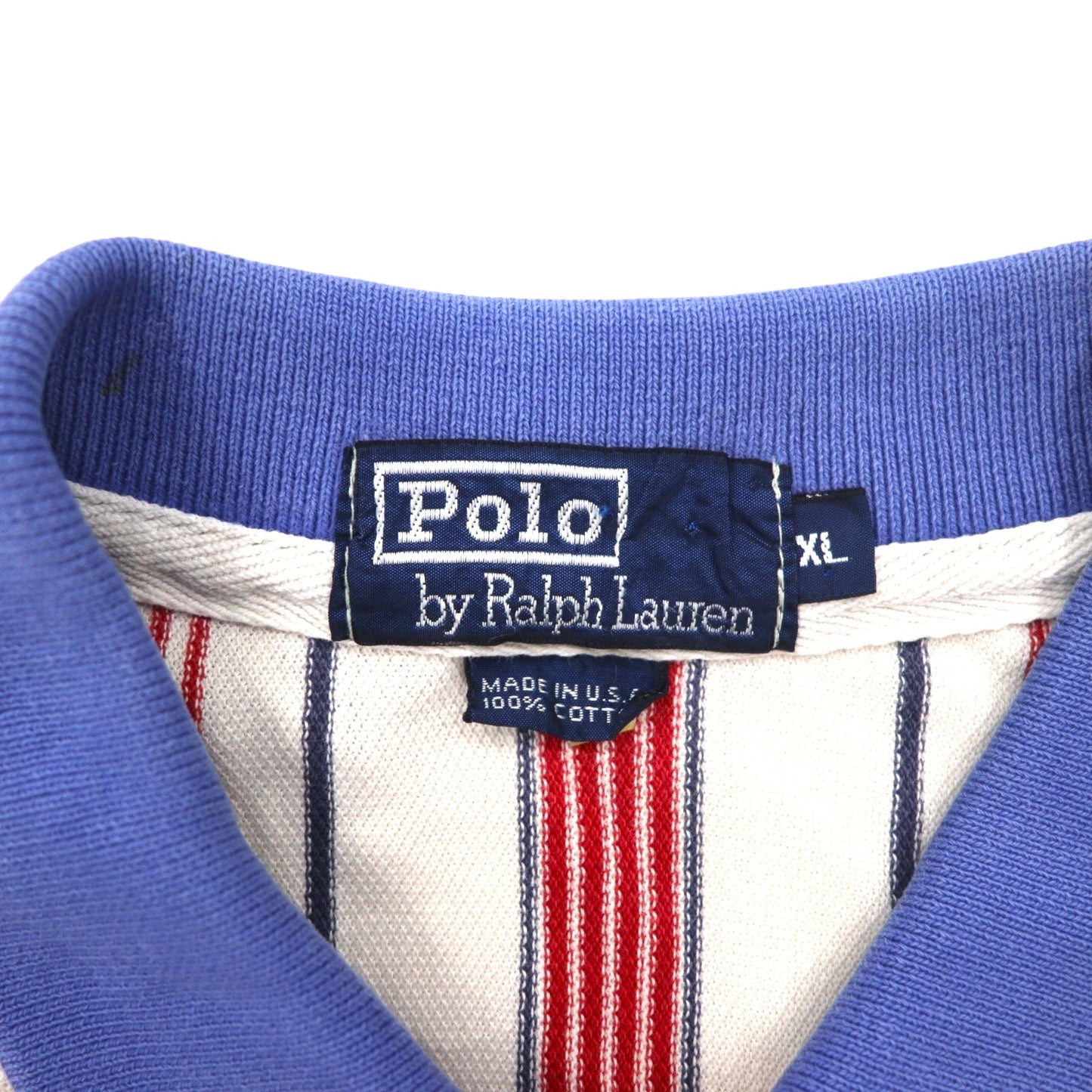 Polo by Ralph Lauren 90年代 USA製 マルチストライプ 鹿の子 ポロシャツ XL ホワイト ブルー レッド スモールポニー刺繍