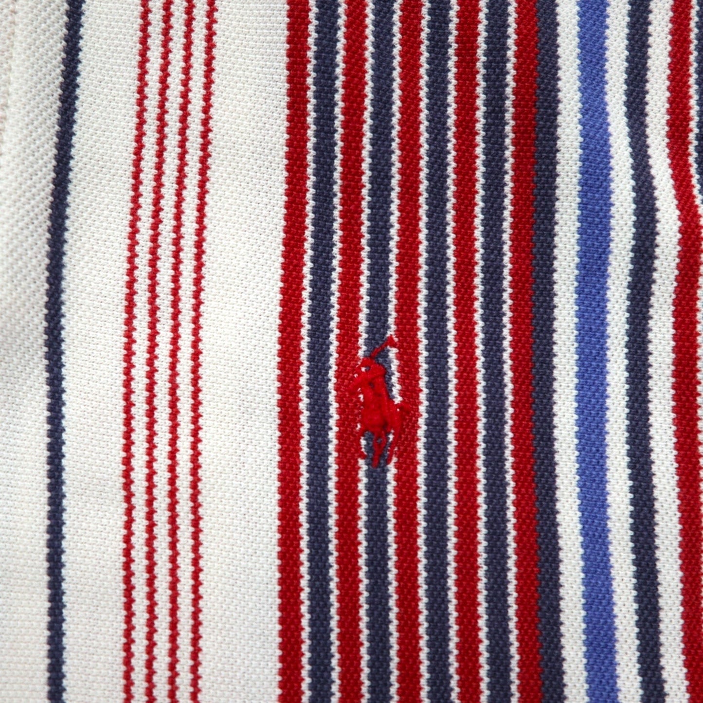 Polo by Ralph Lauren 90年代 USA製 マルチストライプ 鹿の子 ポロシャツ XL ホワイト ブルー レッド スモールポニー刺繍