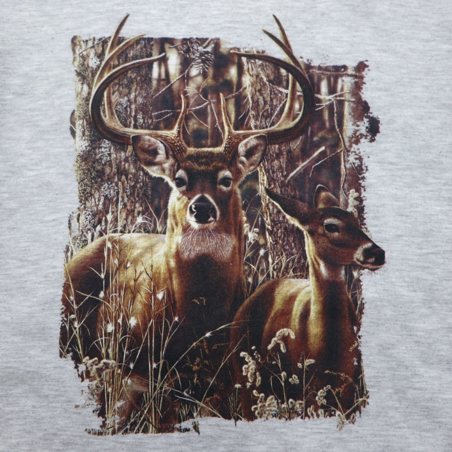 JERZEES スウェット L グレー アニマル プリント 鹿 コットン ポリエステル 裏起毛