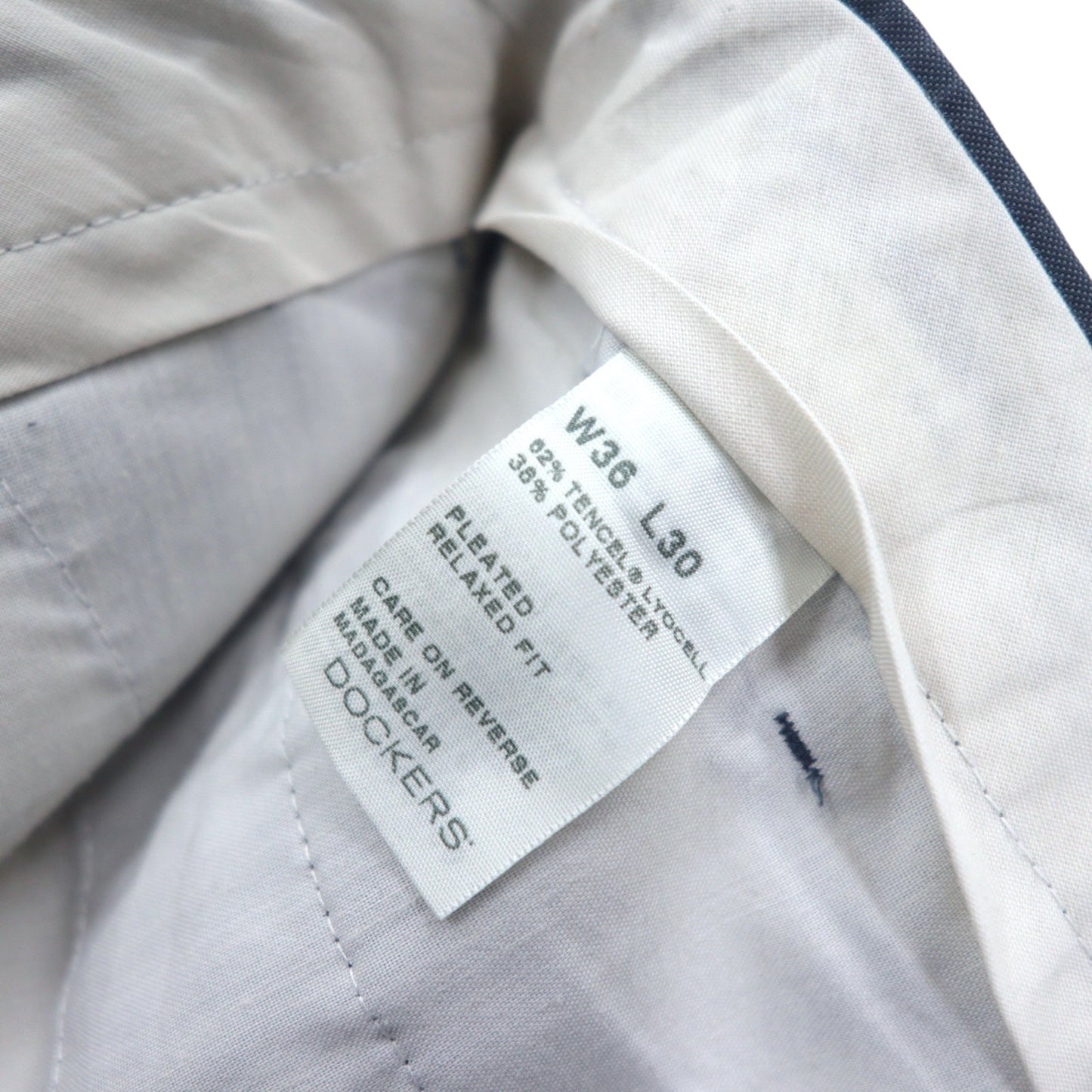 DOCKERS ( Levi's ) リラックスフィット タック ワイド スラックスパンツ L ネイビー テンセル ポリエステル PLEATED RELAXED FIT
